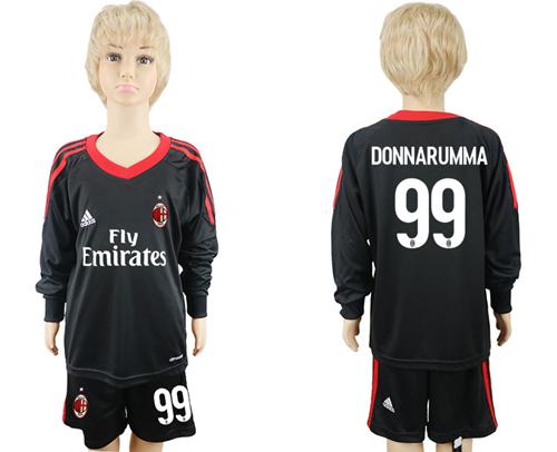 AC Milan #99 Donnarumma Black Goalkeeper Long Sleeves Kid Soccer Club Jersey - Click Image to Close